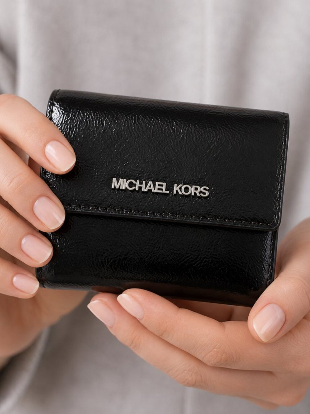 Michael Kors Jet Set Black Patent Compact Trifold Wallet